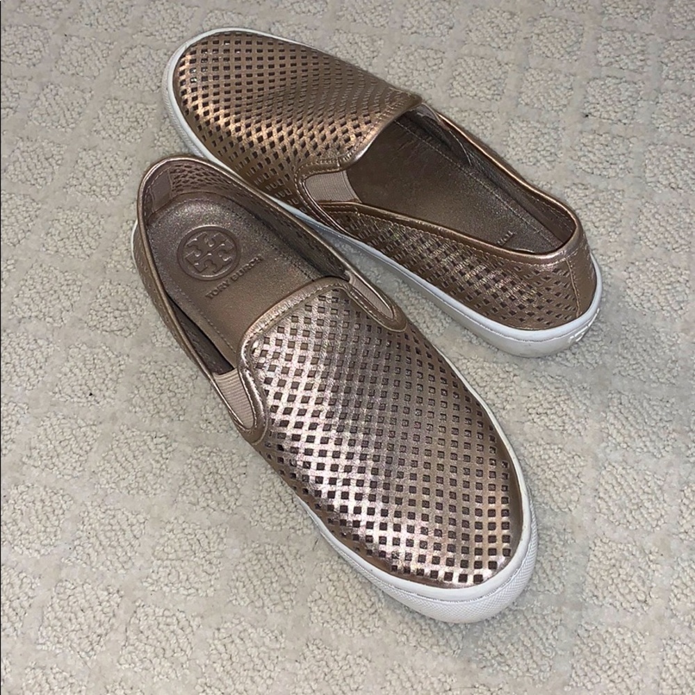 Tory Burch Gold Slip On Sneakers